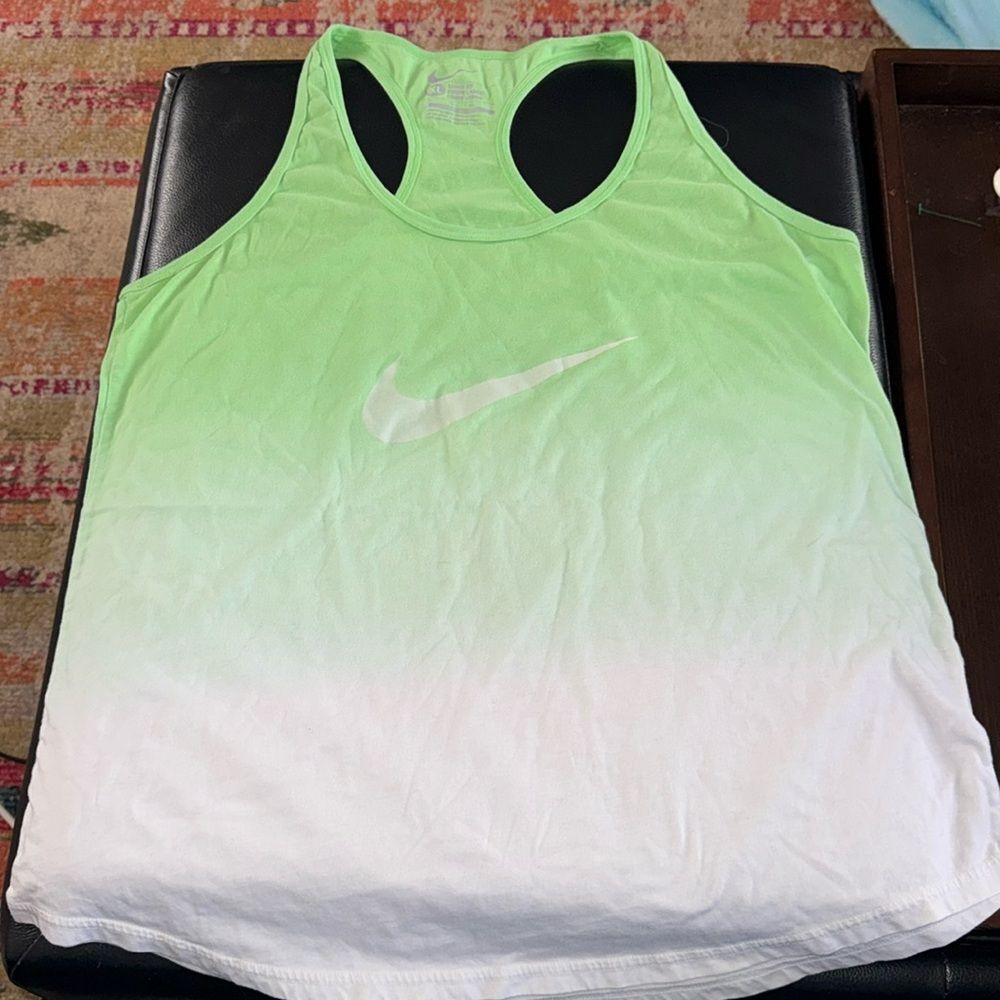 NIKE Loose Fit White/Green Ombré Loose Fit Racerback Tank Top